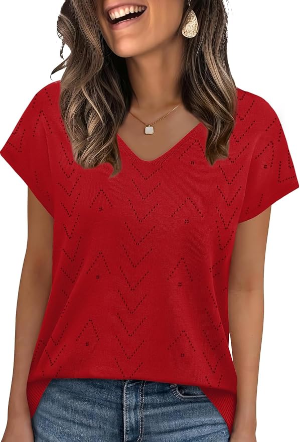 WIHOLL Short Sleeve Sweater for Women V Neck Trendy Cute Tops Business Casual Outfits Cap Sleeve