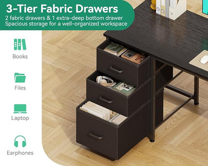 AODK 51 Inch Computer Desk with Drawers & USB Power Outlets | Reversible Home Office Desk with Storage Shelves, Work from Home, Modern Work/Writing/Study Table for Bedroom, Black