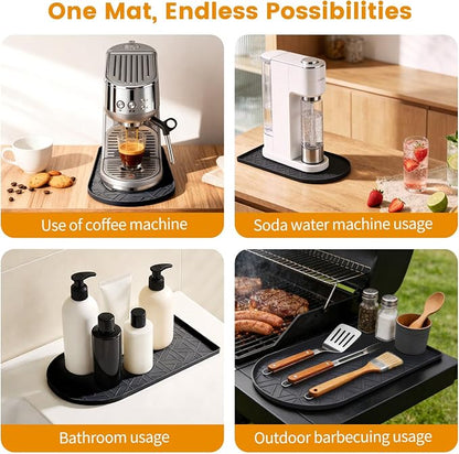 Silicone Coffee Mat,15.8"x7.9" Coffee Bar Mats for Countertop,Espresso Mat, Silicone Heat Resistant Mat for Espresso Machine/Coffee Maker（Black）