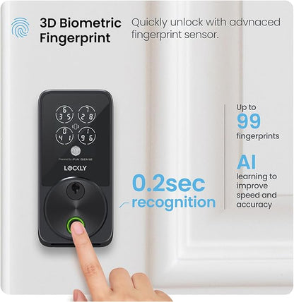 Lockly Secure Pro Smart Door Lock,Fingerprint Keyless Entry Door Lock,Apple Home Key Compatible,Auto Lock, App Remote Control,IP65 Waterproof,Easy Installation