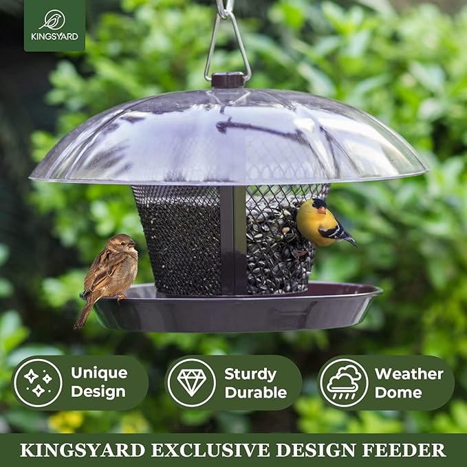 Kingsyard Bird Feeder for Outside, Dual-Use Metal Mesh Wild Bird Feeder with Weatherproof Dome Dual, 2.5 lbs Seed Capacity for Finch Cardinal