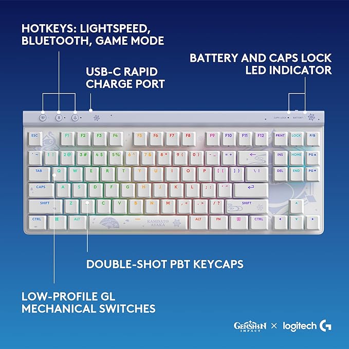 Logitech G515 TKL Wired Gaming Keyboard (Tactile) - Genshin Impact Edition | Low profile, gaming, LIGHTSYNC RGB, thin design, double-shot PBT keycaps, mechanical switches