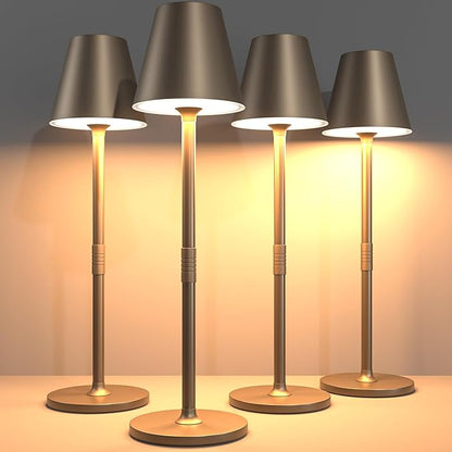 LED CordlessTable Lamp,4000mAh Rechargeable Battery Desk lamp,3 Level Brightness Beside Night Light, Minimalist Design, for Couple Dinner/Coffee Table/Restaurant/Bedroom(Kahaki-4PACK)