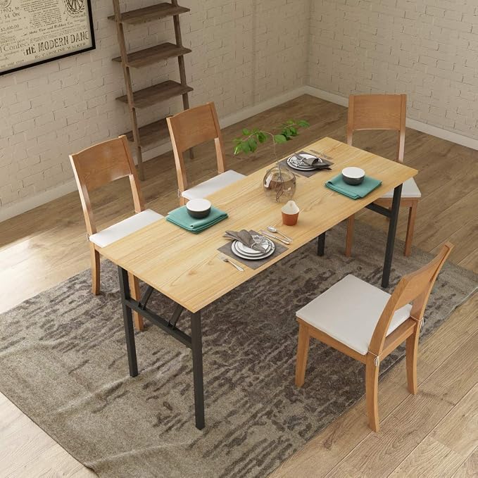 Need Home Office Desk - 62 Inches Large Computer Desk Sturdy Black Table Foldable Desk Gaming Computer Table No Assembly Required Teak AC5BB(157.5 * 60) | Black Frame Writing Gaming Work Table/Foldable Home Office Desk/Sewing Table, No Assembly Required
