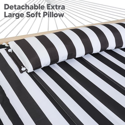 SUNCREAT Two Person Hammock with 12ft Stand Included, Max 475lbs Capacity, Heavy Duty Free Standing Hammock, Black Stripes