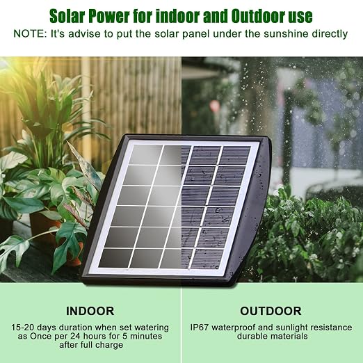 Solar Automatic Drip Irrigation Kit System, JIYANG Solar Powered Auto Easy DIY Watering Device Supported Pots Plants, 6 Timing Modes with Anti-Siphoning Device (Supported 10 Pots, 6Timing Modes)