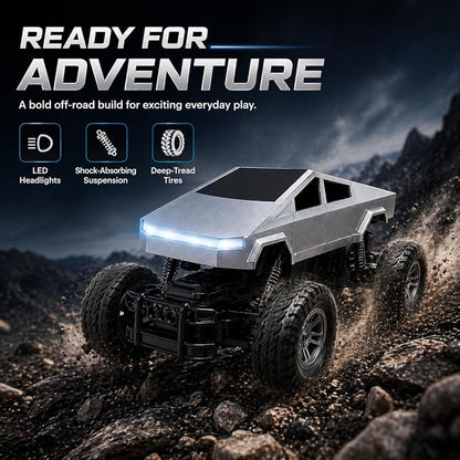 Remote Control Car, 1:18 RC Truck for Kids, 2.4GHz Remote Control Pickup Toy, All Terrain Off Road Vehicle with LED Lights, Silver Truck Gift for Boys Girls Ages 4-12