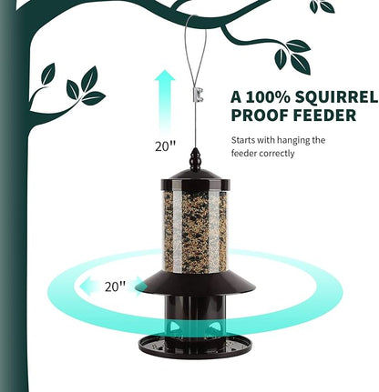 Squirrel-Proof Bird Feeder for Outdoor Hanging Wild Bird Seeds.