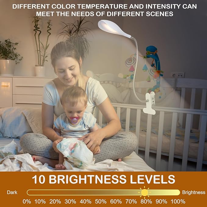 Desk lamp Eye-Caring Table Lamps, 360°Rotation Gooseneck Clip on Lamp Reading Light, Portable Reading Book Light, Clamp Light, Study Desk Lamps for Bedroom and Office Home Lighting (White-C02)
