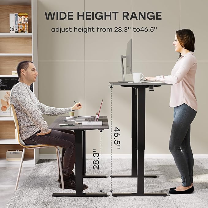 Grey Standing Desk, 48 X 24 Inch Adjustable Height Electric Desk, Sit Stand Desk with 2 Hooks, Ergonomic Rising Desk with Splice Board