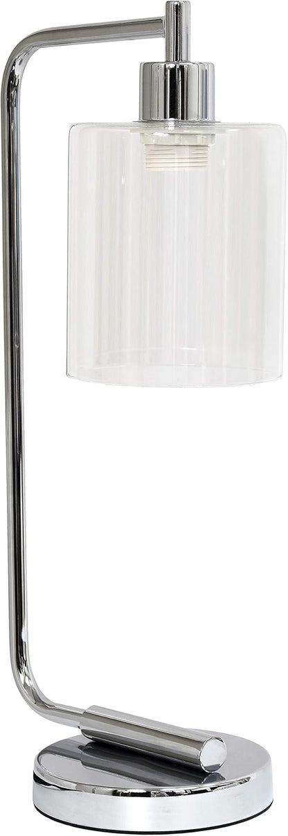Simple Designs LD1036-CHR Bronson Antique Style Industrial Iron Lantern Desk Bedside Glass Shade Table Lamp, Chrome