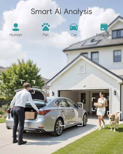 ZUMIMALL 2K 3MP Wired Camera for Home Security, 2.4G/5G WiFi Security Camera Outdoor, 24/7 Recording, AI Motion Detection, Cloud & SD Card Storage, 2-Way Audio, 360° PTZ Auto Tracking, Work with Alexa