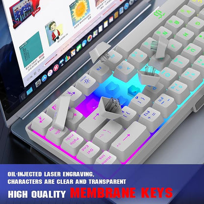 Snpurdiri 60% Percent Gaming Keyboard (68 Keys, White) | Compact RGB Backlit Ergonomic Small Mini Keyboard for Windows, PC, Laptop, Gaming