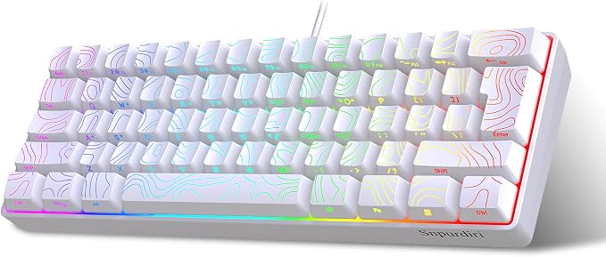 Snpurdiri 60% Wired Gaming Keyboard, 61 Keys RGB Contour Line (White) | Backlit Ultra-Compact Small Gaming Keyboard for PC/Mac Gamer, Typist, Travel, Easy to Carry on Business Trip