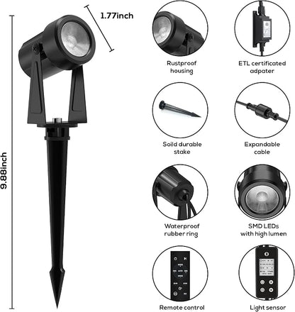 Banord RGBW Color Changing Outdoor Landscape Lighting, 8 Pack Low Voltage LED Outdoor Spotlight with Remote, IP65 Waterproof for Yard, Garden, Lawn