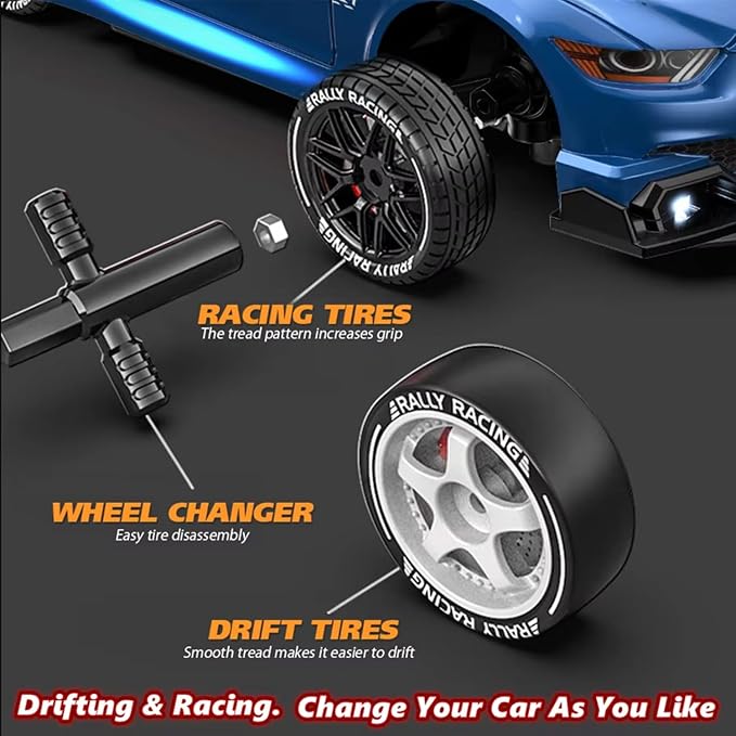 1:24 Scale RC Drift Car 4WD 2.4GHz 30KM/H High Speed Racing Sport Toy Car with LED Lights, Racing and Drift Wheels (8601-Black)