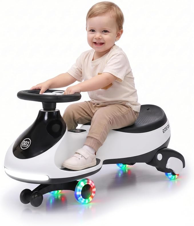 12V Electric Wiggle Car for Kids 2-in-1 Swing Car 360 Steering Pedal Ride | PP Plastic Body,Indoor Outdoor Play,Kids Activity Toy,Preschool Riding Fun,Low Gravity Design,Family Entertainment