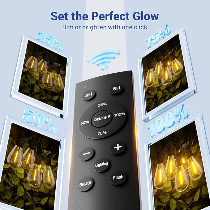 99FT LED Outdoor String Lights with Remote Control, 35+1 Bulbs Dimmable Patio Lights, 3 Lighting Modes & 3/6H Timer, 2700K Warm White, Weatherproof Hanging Lights for Backyard Garden