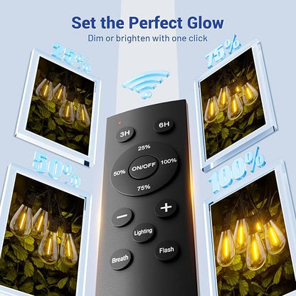 99FT LED Outdoor String Lights with Remote Control, 35+1 Bulbs Dimmable Patio Lights, 3 Lighting Modes & 3/6H Timer, 2700K Warm White, Weatherproof Hanging Lights for Backyard Garden