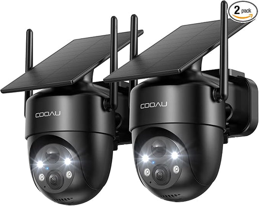 COOAU Cameras for Home Security, 2K 360° Solar Security Cameras Wireless Outdoor, Low-Light Rechargeable, Easy to Install, Surveillance Cam with AI Smart Detection,Color Night Vision,Two-way Audio