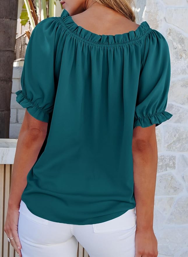 EVALESS Womens Tops Off The Shoulder Blouses for Women Dressy Casual Cute Puff Sleeve T Shirts Fashion 2026