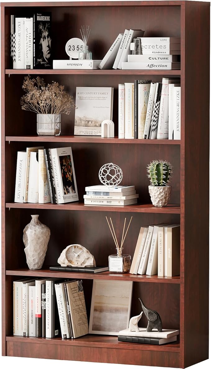 Soohow Cherry Bookcase,Bookshelf for Bedroom,60 inches Tall Wood Book Case Book Shelves,5 Shelf bookcase for Living Room