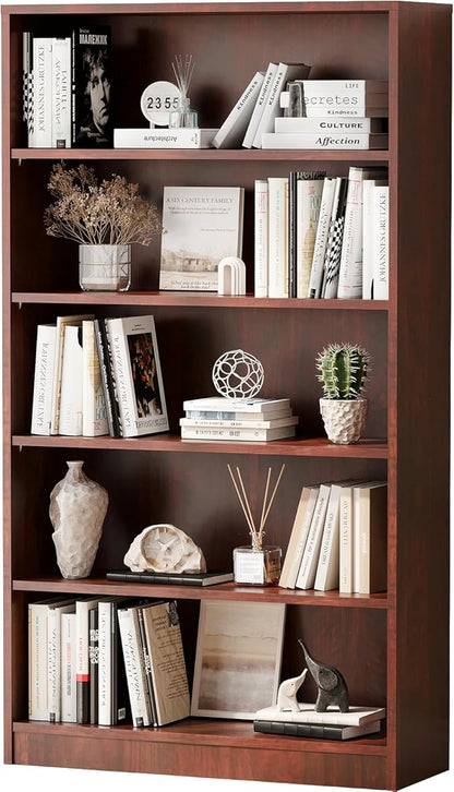 Soohow Cherry Bookcase,Bookshelf for Bedroom,60 inches Tall Wood Book Case Book Shelves,5 Shelf bookcase for Living Room