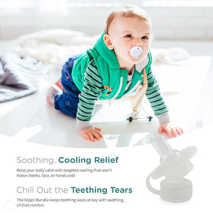 Nippii Freezable Pacifier & Ice Cube Tray, Baby Teether Toys 0-9 Months | Hands-Free, Medical-Grade Silicone, Water-Fillable, Cold. Includes Ice Cube Tray. Made in USA, CPSC Compliant, BPA Free
