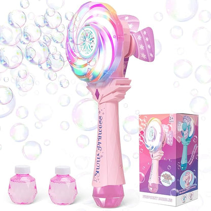 Bubble Wands for Kids Age 4-8: Windmill Light Up Automatic Bubble Machine Rechargeable With 2 Bubble Solution Outdoor Party Birthday Toys for Toddlers, Gift for 3 4 5 6 7 8 Year Old Girls, Pink