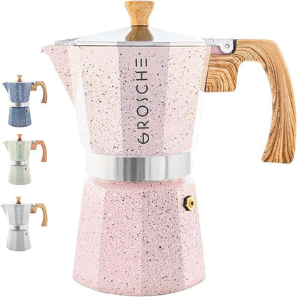 GROSCHE Milano Stovetop Espresso Maker Moka Pot 6 espresso Cup 9.3 oz Pink | Cuban Coffee Maker And Italian Moka Pot For Stovetop Espresso; For Gas, Electric, And Propane Stoves With A Soft-Touch Handle