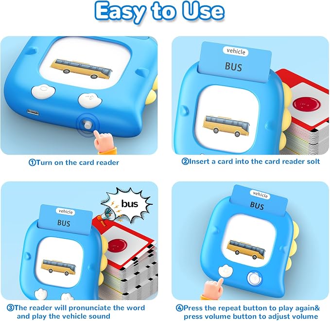 Kidzdo Talking Flash Cards with 560 Sight Word, Christmas Birthday Gifts for 2 3 4 5 6 Year Old Boys Girls, Montessori Pocket Speech Language Therapy Toys, Portable Toddlers Toys for Ages 2-6, Blue