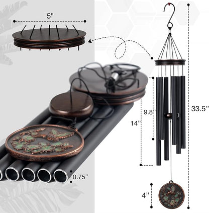 Vanquer Large Wind Chimes for Outside Deep Tone - 34'' Wind Chimes Outdoor Clearance, Windchimes Outdoors, Hummingbird Wind Chime,Sympathy Gift, Patio, Home Décor, Vintage Black (34" Hummingbird)