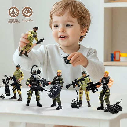 Army Men Toy Soldiers, 6 Pcs Army Men Action Figure for Boy 4-7, US Army Men and SWAT Team Toy with Military Weapons Accessories for Toddler Boy
