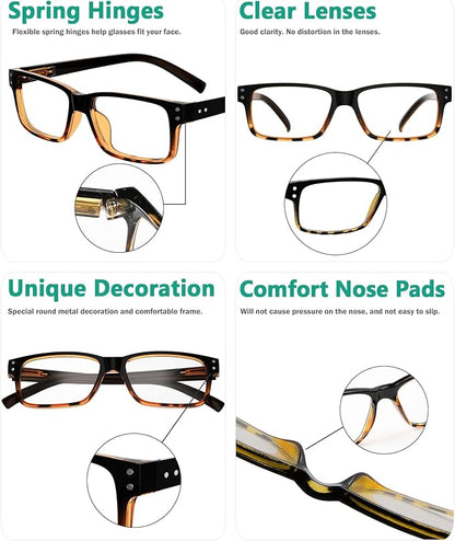 Eyekepper Vintage Reading Glasses for Men - 5 Pack Spring Hinges Classic Readers - Black-Tortoise Frame +2.50