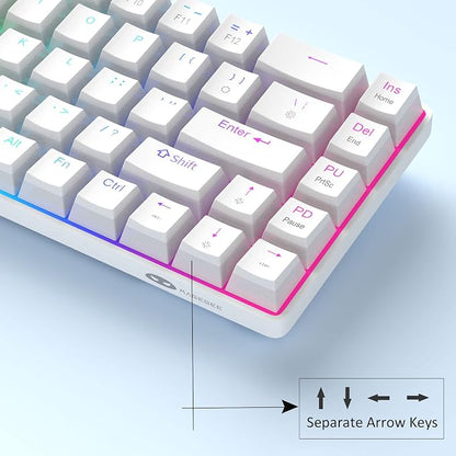 MageGee Portable 60% Mechanical Gaming Keyboard, Red Switch, PBT Pudding Keycaps RGB Backlit Compact 68 Keys Mini Wired Office Keyboard for Windows Laptop PC - White