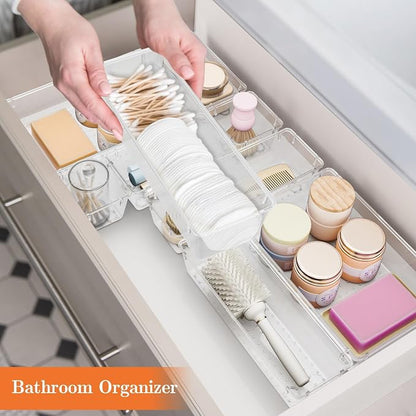 SpaceHacks 25 PCS Plastic Drawer Organizer Set, 4-Size Versatile Organizer Trays & storage Bins for Makeup, Jewelry, and Gadgets in Bathroom, Bedroom and Office,Clear White