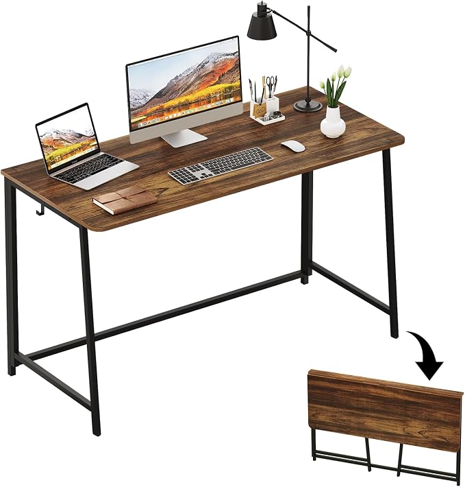 WOHOMO Folding Desk, 47.2" Foldable Computer Table for Small Spaces, Walnut | Easy Assembly and Fold, Sturdy Home office desks for Study Bedroom Dorm Space Saving Writing Work Apartment