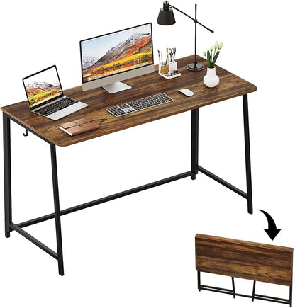WOHOMO Folding Desk, 47.2" Foldable Computer Table for Small Spaces, Walnut | Easy Assembly and Fold, Sturdy Home office desks for Study Bedroom Dorm Space Saving Writing Work Apartment