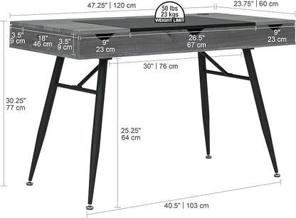 Calico Designs Nook Modern Office, Laptop, Writing Desk with Storage Compartments, Black/Greywash