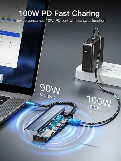 USB C Hub, DockteckExpand 7 in 1 USB-C Multiport Adapter with 4K HDMI, 100W Power Delivery, 3 USB 3.0 Ports, SD/TF Card Reader, for MacBook Pro/Air, iMac, iPad Pro, Surface Pro 7/8, XPS, HP and More