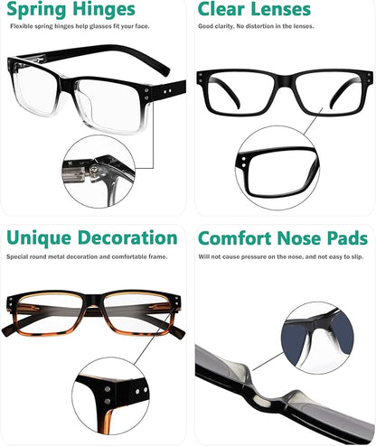 Eyekepper Men's Reading Glasses +4.00 5-Pack Includes Sunglasses | Spring Hinges - Durable Plastic Frames with Comfortable Fit & Clear Lenses, Ideal for Reading