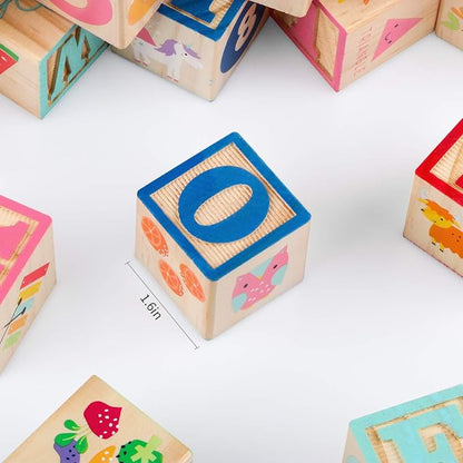 ABC Wooden Building Blocks for Toddlers 1-3 Large, 26 PCS Alphabet & Number Stacking Blocks, Educational Learning Toys for Boys Girls Kids Gifts 1.65''