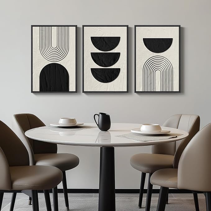 Large Framed Neutral Black and Beige Wall Art, 3 Piece Modern Canvas Prints Paintings Artwork for Walls, Minimalist Boho Geometric Pictures Wall Decor for Living Room Bedroom Home Office 20x30 In
