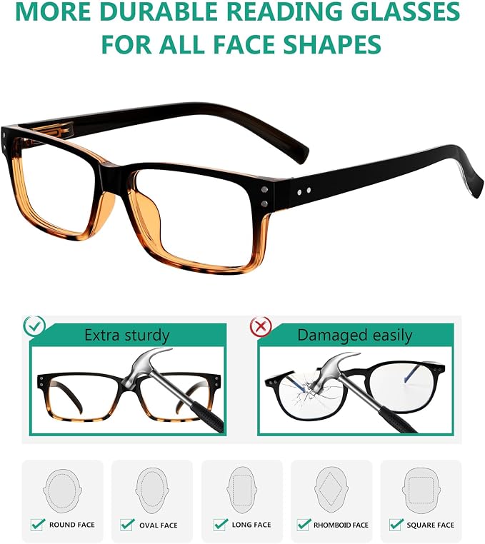 Eyekepper Vintage Reading Glasses for Men - 5 Pack Spring Hinges Classic Readers - Black-Tortoise Frame +2.50