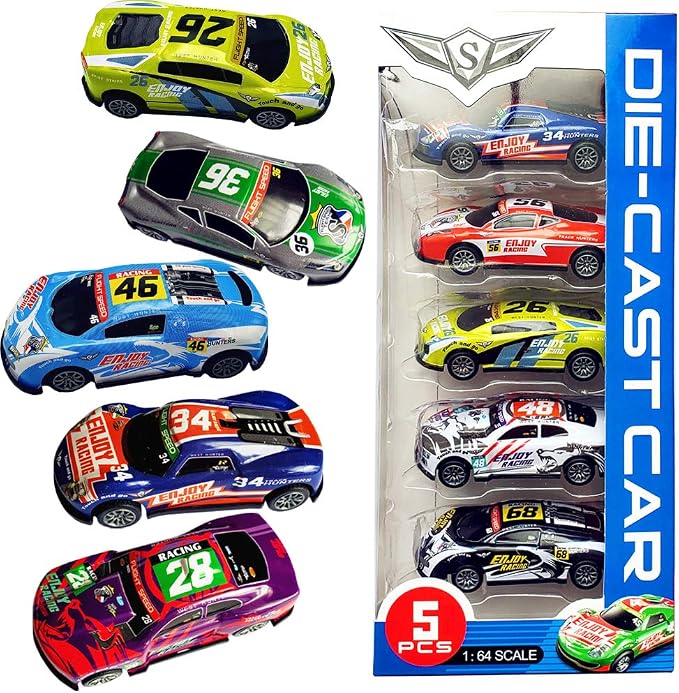 Pull Back Racing Cars Die cast Race Car Vehicles,3 Inch Metal Friction Powered Car Toys for Toddlers, Set of 5 (Racing Cars)