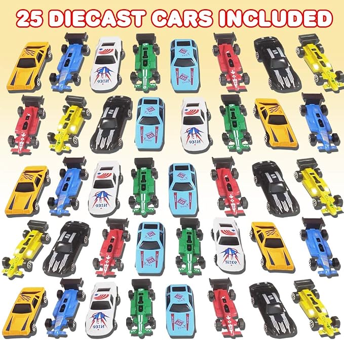 ArtCreativity 25 Pc-Diecast-Toy Car Set, Durable-Diecast-Mini Racers in Assorted Designs, Cool Birthday Party Favors for Kids, Goodie Bag Stuffers, Best Birthday Gift for Boys and Girls