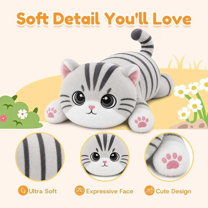 Tabby Cat Weighted Stuffed Animal, Soft Plush Toy Gift(10.6 Inch, 0.7 Lbs)