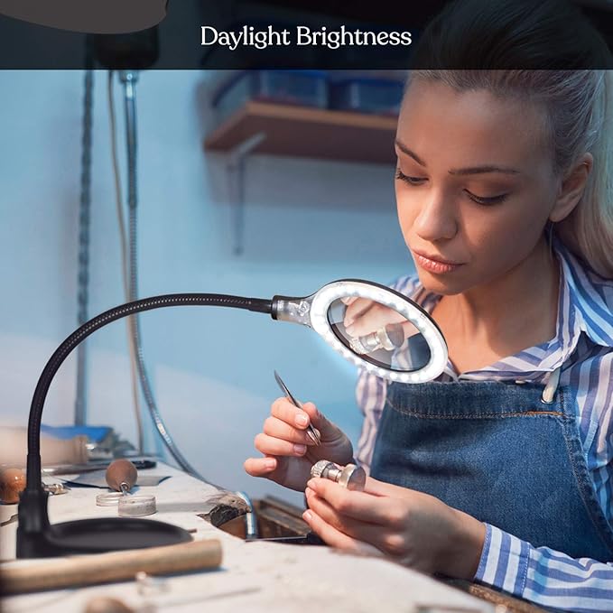 Brightech LightView Pro Flex 2 in 1 Magnifying Desk Lamp, 1.75x Light Magnifier, Adjustable Magnifying Glass with Light for Crafts, Reading, Close Work