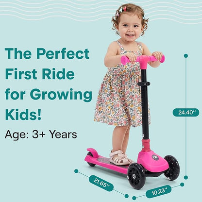 SereneLife Toddler Scooter, Adjustable Micro Scooter for Ages 2-5, Lightweight Kids 3 Wheel Design with LED Light-Up Wheels, Anti-Slip Deck & Lean-to-Steer Control, Indoor/Outdoor Use (Pink)