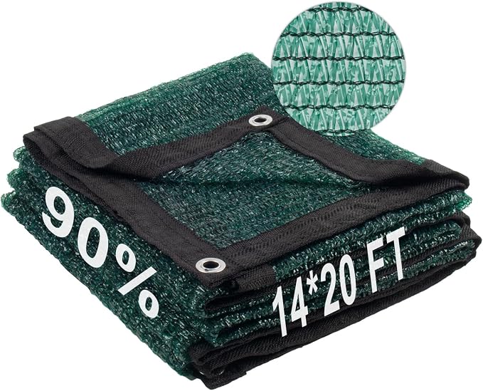 LOVE STORY 14x20FT 90% Dark Green Garden Shade Cloth, Sun Shade Cover Net Mesh Tarp with Grommets, Sunblock Net for Garden,Greenhouse,Plants and Patio